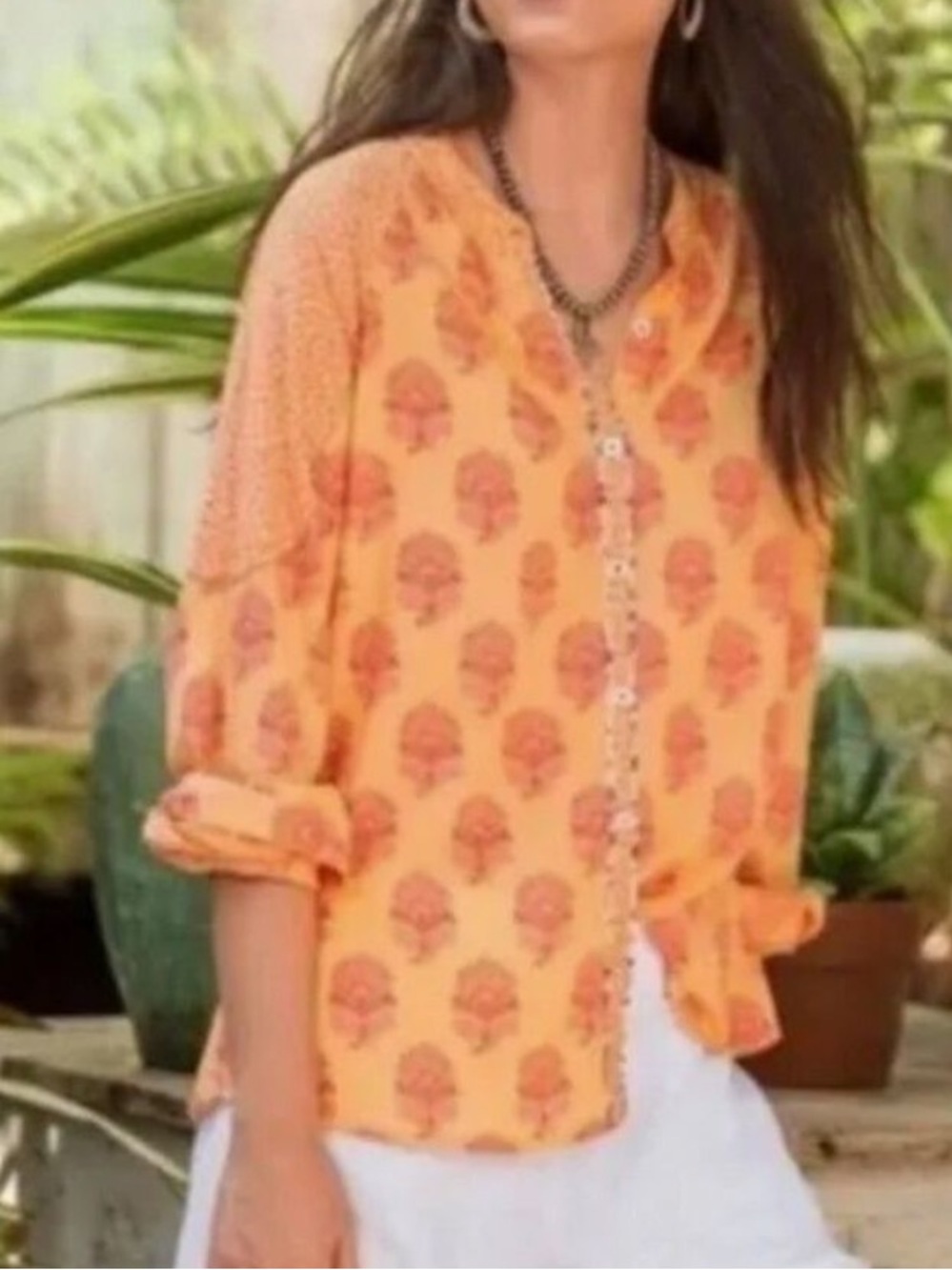Sundance Rosalie Patchwork Orange  Button-Front Shirt